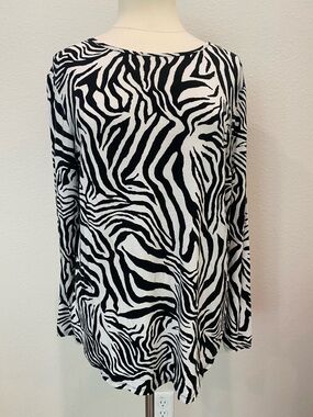 Chico's Black and White Zebra Print Long Sleeve Tee XL